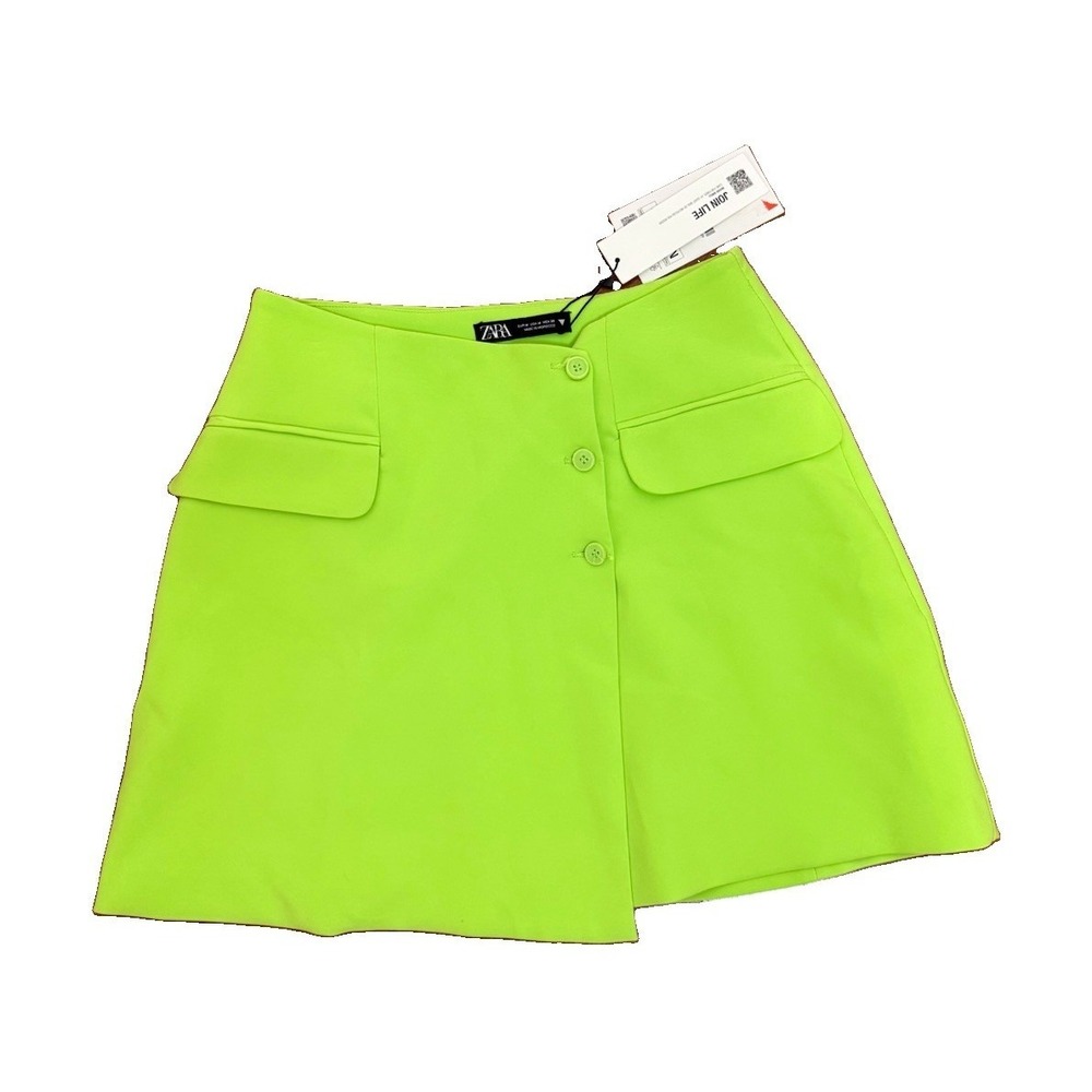 Zara Women's Green Solid Button-Front Mini Skirt, Size M Regular